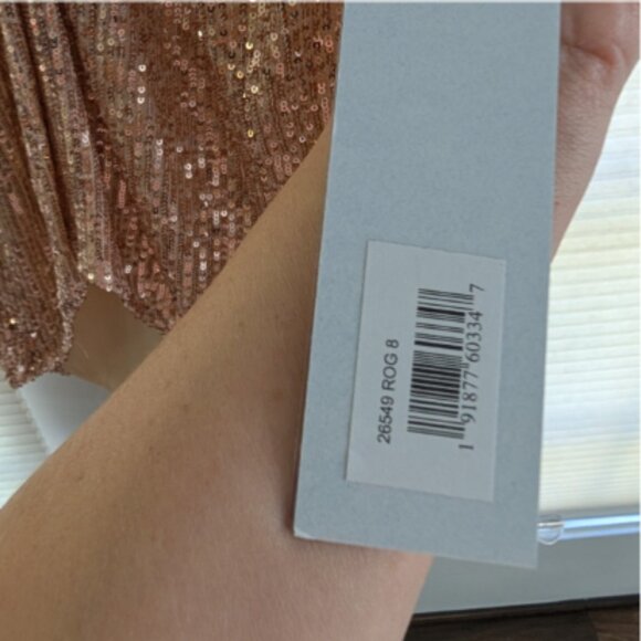 NWT Mac Duggal high low Gold Sequin Dress Long Sleeve Size 8 #26594 - Picture 7 of 7